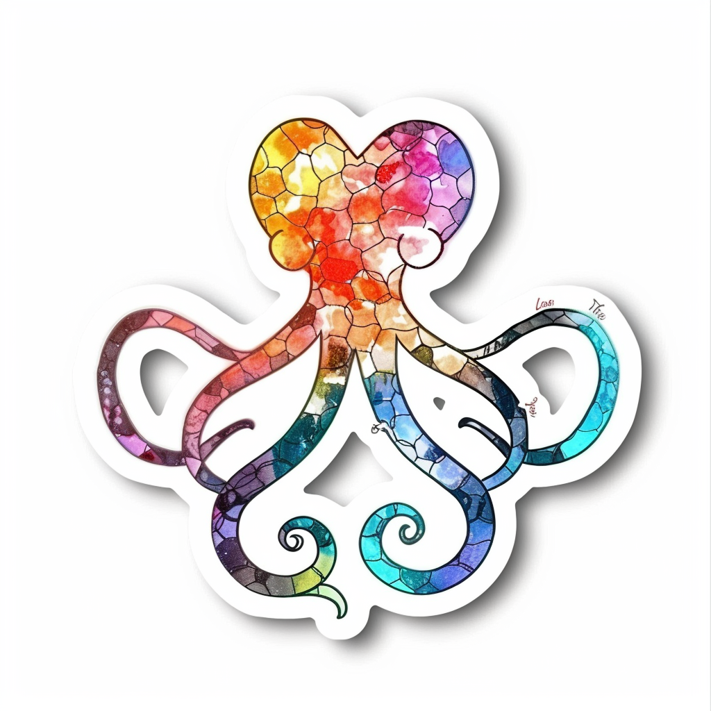 Sticker of a Octopus heartcore texture Expressive surreal Vinyl Decal Sticker for Car, Laptop, Tumbler and more # F015927