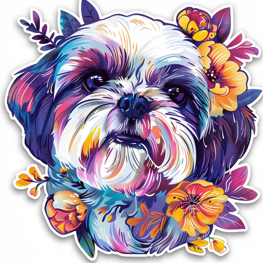 Adorable Shih Tzu Dog Expressive surreal Vinyl Decal Sticker for Car, Laptop, Tumbler and more # F018364