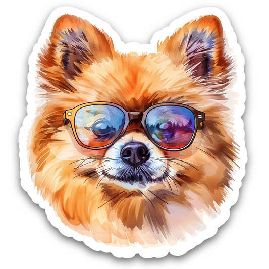 Sticker of a Pomeranian Dog wearing sunglasses majestic Expressive surreal Vinyl Decal Sticker for Car, Laptop, Tumbler and more # F013740