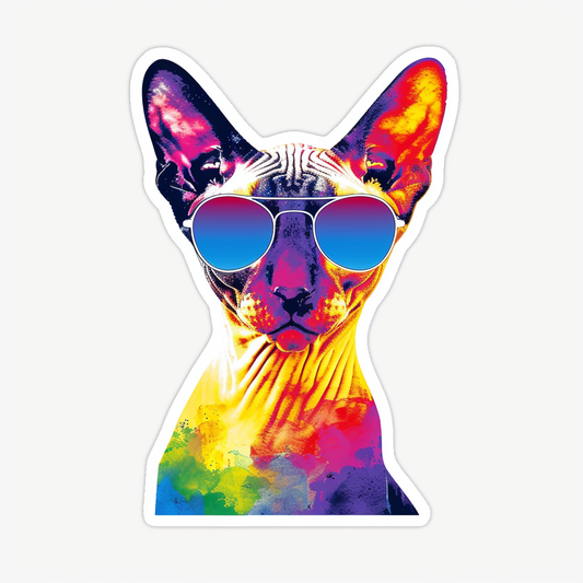 Cornish Rex Cat wearing sunglasses Expressive surreal Vinyl Decal Sticker for Car, Laptop, Tumbler and more # F020764-4" x 4"