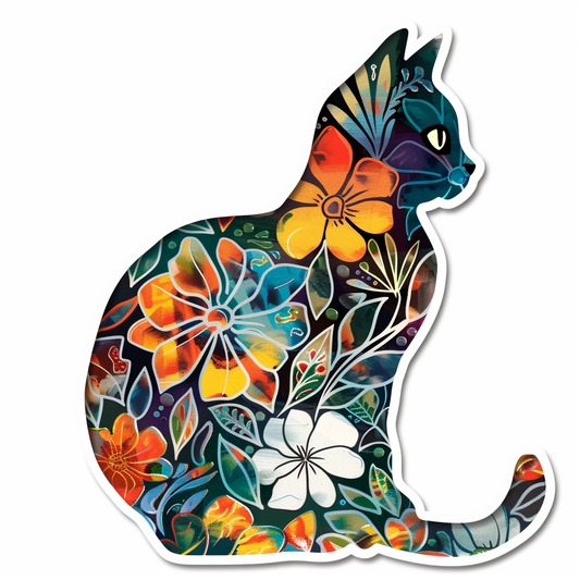 American Shorthair Cat floral majestic Expressive surreal Vinyl Decal Sticker for Car, Laptop, Tumbler and more # F018569