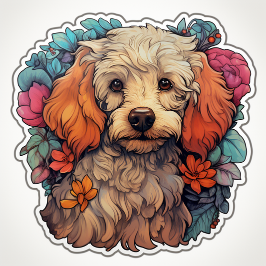 Poodle dog Detailed colorful painting floral Vinyl Decal Sticker for Car, Laptop, Tumbler and more # F012183