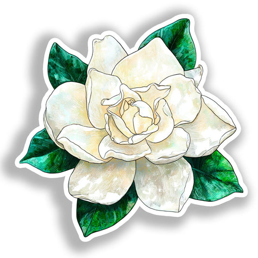 Gardenia Flower Vinyl Decal Sticker for Car, Laptop, Tumbler and more # A019573-4" x 4"