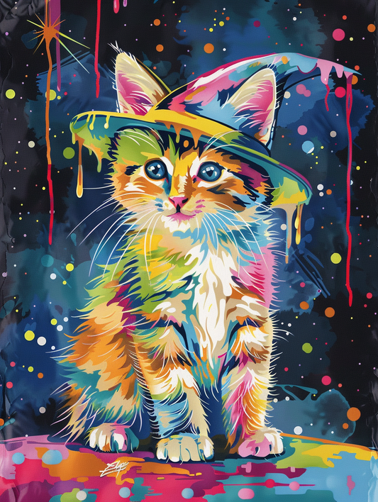 Colorful space Ragdoll cat with a hat Expressive surreal Poster # F025304