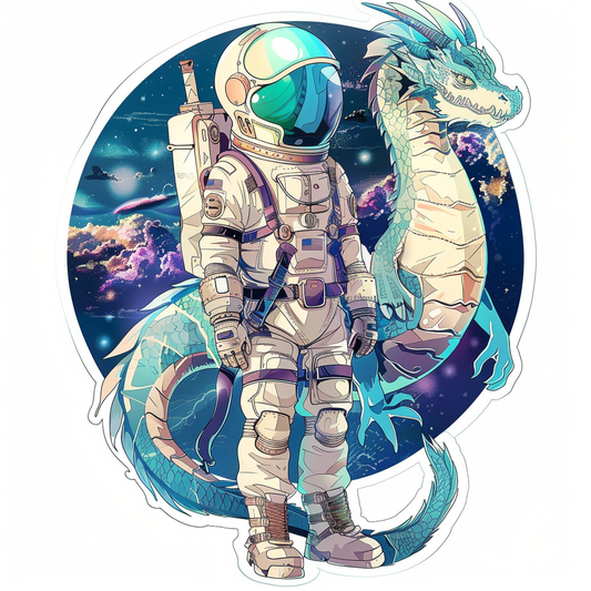 Sticker of a Dragon astronaut majestic Expressive surreal Vinyl Decal Sticker for Car, Laptop, Tumbler and more # F019131