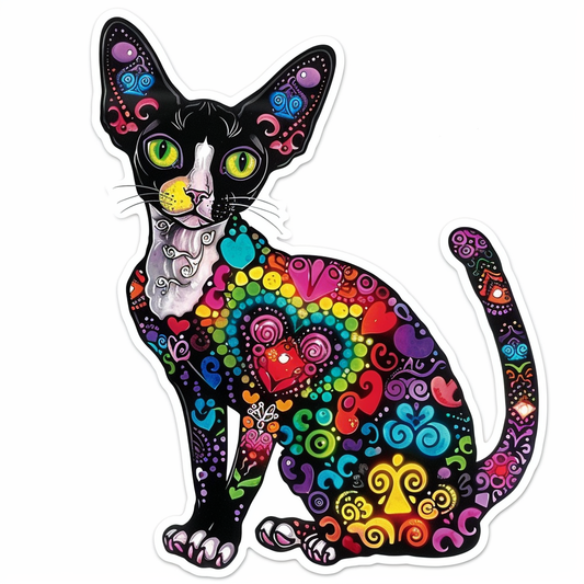 Adorable Cornish Rex Cat Expressive surreal Vinyl Decal Sticker for Car, Laptop, Tumbler and more # F021543-4" x 4"