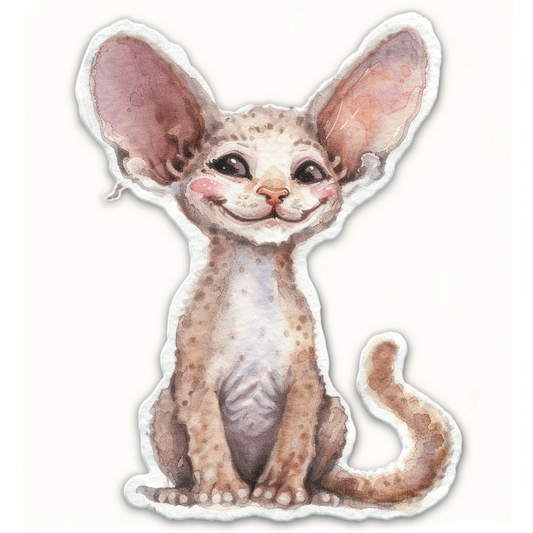 Adorable Cornish Rex Cat Expressive surreal Vinyl Decal Sticker for Car, Laptop, Tumbler and more # F021586-4" x 4"