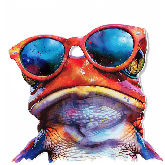Sticker of a Frog wearing sunglasses majestic Expressive surreal Vinyl Decal Sticker for Car, Laptop, Tumbler and more # F016704