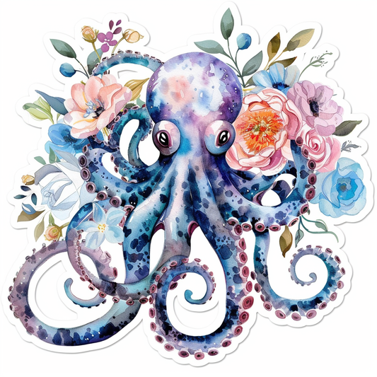 Octopus floral majestic Expressive surreal Vinyl Decal Sticker for Car, Laptop, Tumbler and more # F015542