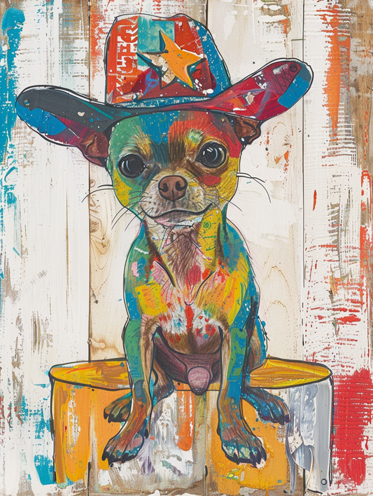 Colorful space Chihuahua dog with a hat Expressive surreal Poster # F024471