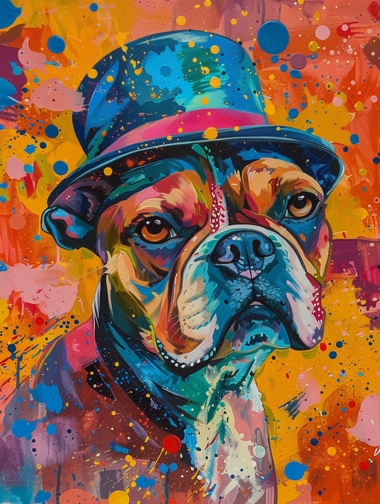 Colorful space Boxer dog with a hat Expressive surreal Poster # F024980