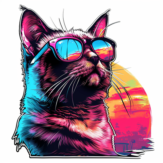 American Shorthair Cat Cool Neon Party Expressive surreal Vinyl Decal Sticker for Car, Laptop, Tumbler and more # F018053