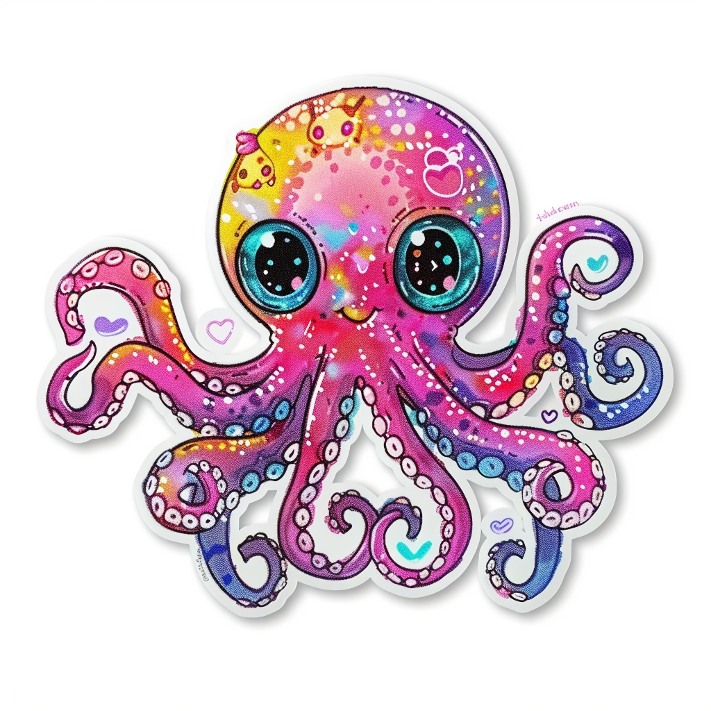 Sticker of a Octopus heartcore texture Expressive surreal Vinyl Decal Sticker for Car, Laptop, Tumbler and more # F015770