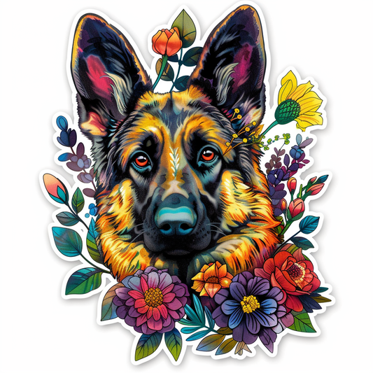 German Shepherd Dog floral Vinyl Decal Sticker for Car, Laptop, Tumbler and more # F011439