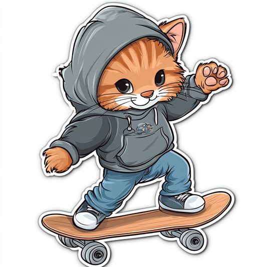 Cat wearing jeans and a hoodie skateboard Vinyl Decal Sticker for Car, Laptop, Tumbler and more # F025802