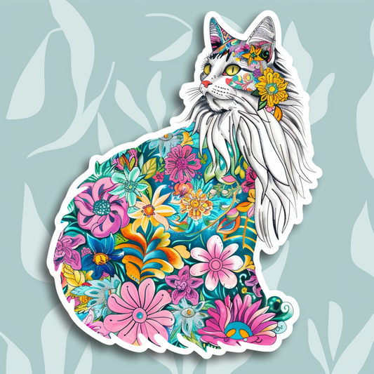 Adorable Turkish Angora Cat  Vinyl Decal Sticker for Car, Laptop, Tumbler and more # F020838-4" x 4"