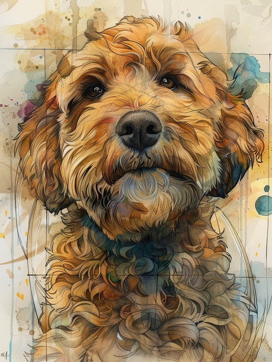 Poster of Goldendoodle dog Expressive surreal Poster # F024284