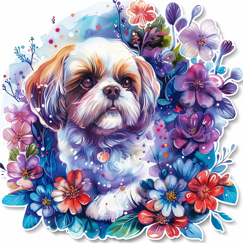 Adorable Shih Tzu Dog Expressive surreal Vinyl Decal Sticker for Car, Laptop, Tumbler and more # F018342