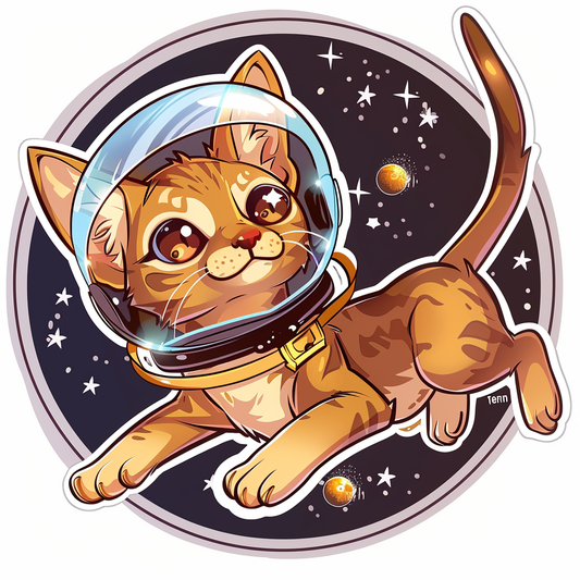 Abyssinian Cat astronaut majestic Expressive surreal Vinyl Decal Sticker for Car, Laptop, Tumbler and more # F021297-4" x 4"