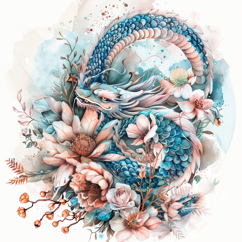 Dragon floral majestic Expressive surreal Vinyl Decal Sticker for Car, Laptop, Tumbler and more # F019056-4" x 4"