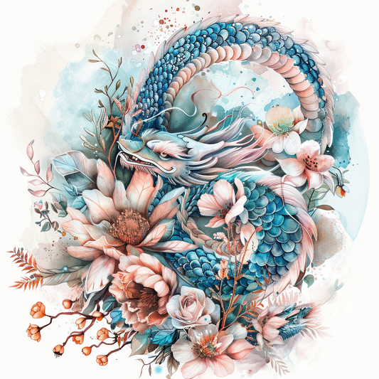 Dragon floral majestic Expressive surreal Vinyl Decal Sticker for Car, Laptop, Tumbler and more # F019056-4" x 4"