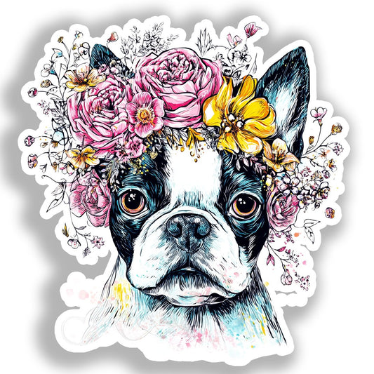 Boston Terrier Dog Vinyl Decal Sticker for Car, Laptop, Tumbler and more # A018990-4" x 4"