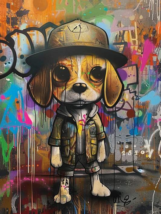 colorful space Beagle dog with a hat Expressive surreal Poster # F025421