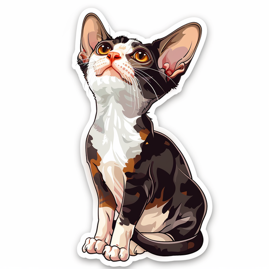 Adorable Cornish Rex Cat Expressive surreal Vinyl Decal Sticker for Car, Laptop, Tumbler and more # F021456-4" x 4"