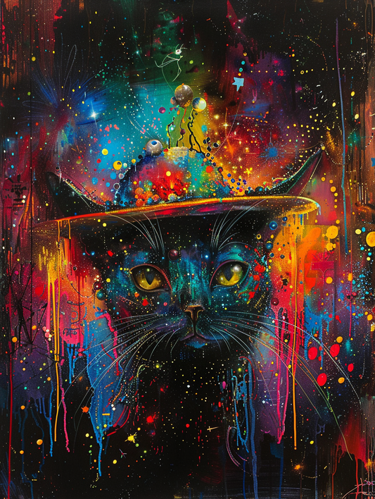 colorful space Siamese cat with a hat Expressive surreal Poster # F025267