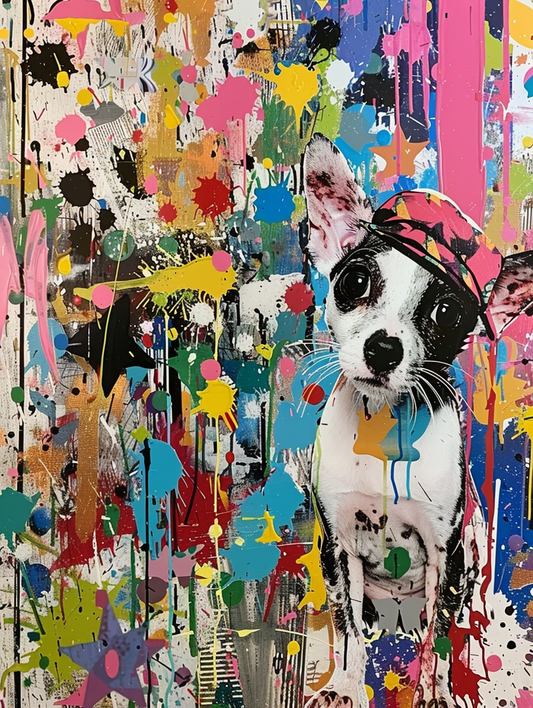 Colorful space Cornish Rex cat with a hat Expressive surreal Poster # F025221