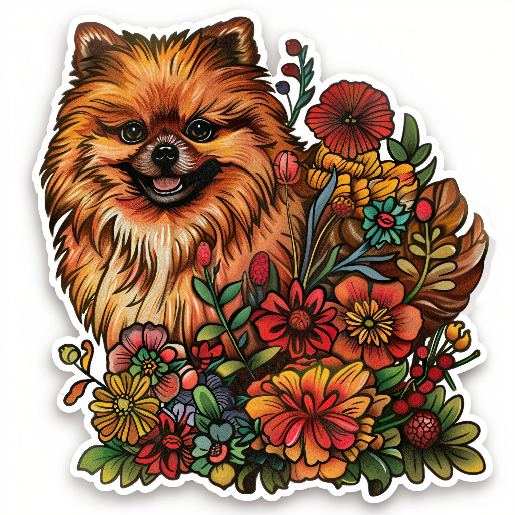 Sticker of a Pomeranian Dog majestic Expressive surreal Heartcore Vinyl Decal Sticker for Car, Laptop, Tumbler and more # F014007