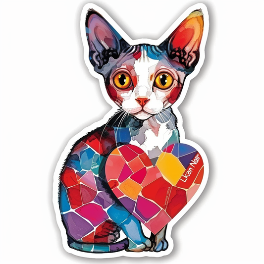 Adorable Cornish Rex Cat Expressive surreal Vinyl Decal Sticker for Car, Laptop, Tumbler and more # F021602-4" x 4"