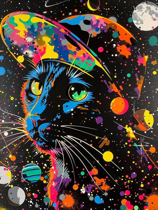colorful space Siamese cat with a hat Expressive surreal Poster # F025320