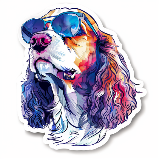 Sticker of a Cocker Spaniel Dog wearing sunglasses Expressive surreal Vinyl Decal Sticker for Car, Laptop, Tumbler and more # F020148