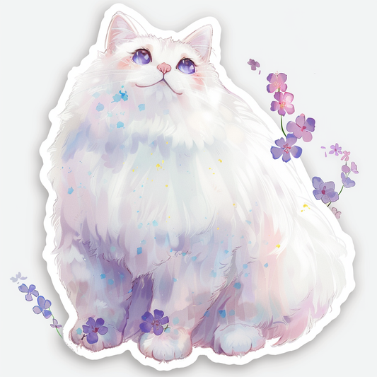 Adorable Turkish Angora Cat  Vinyl Decal Sticker for Car, Laptop, Tumbler and more # F021000-4" x 4"