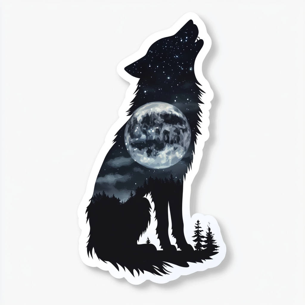 Wolf Moon and Stars Vinyl Decal Sticker for Car, Laptop, Tumbler and more # F025689