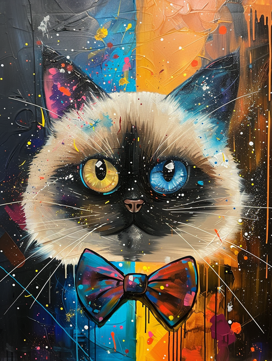 Colorful space Himalayan cat with a bow tie Expressive surreal Poster # F024347