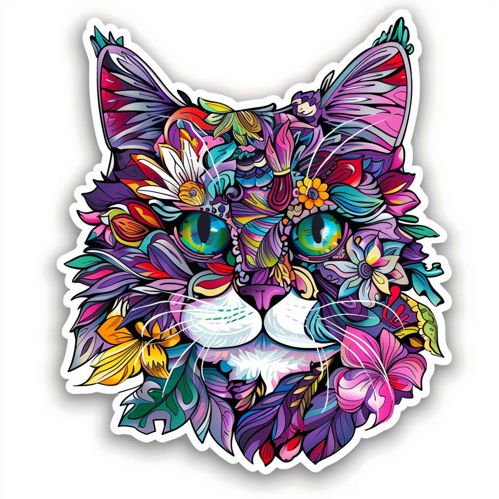 Persian Cat floral majestic Expressive surreal Vinyl Decal Sticker for Car, Laptop, Tumbler and more # F016207