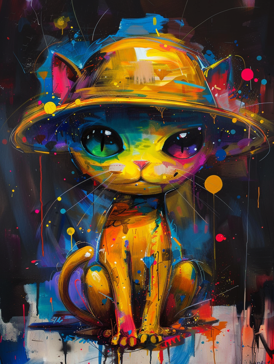 Colorful space Siamese cat with a bow tie Expressive surreal Poster # F024673