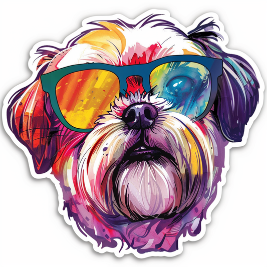 Shih Tzu Dog wearing sunglasses majestic Expressive surreal Vinyl Decal Sticker for Car, Laptop, Tumbler and more # F018723