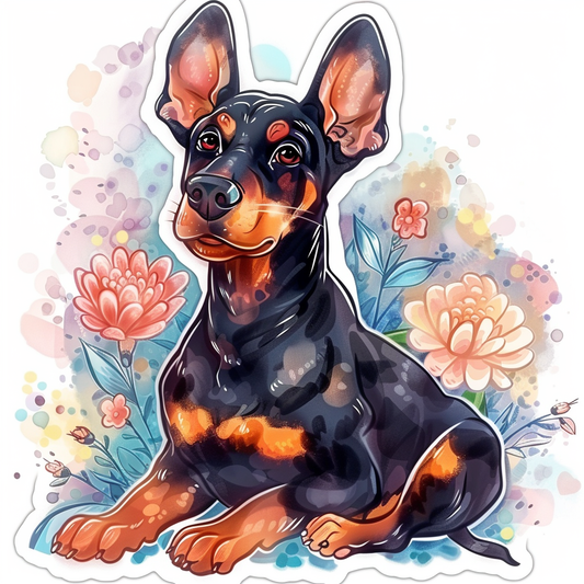 Adorable Doberman Pinscher Dog with Expressive surreal Vinyl Decal Sticker for Car, Laptop, Tumbler and more # F019651-4" x 4"