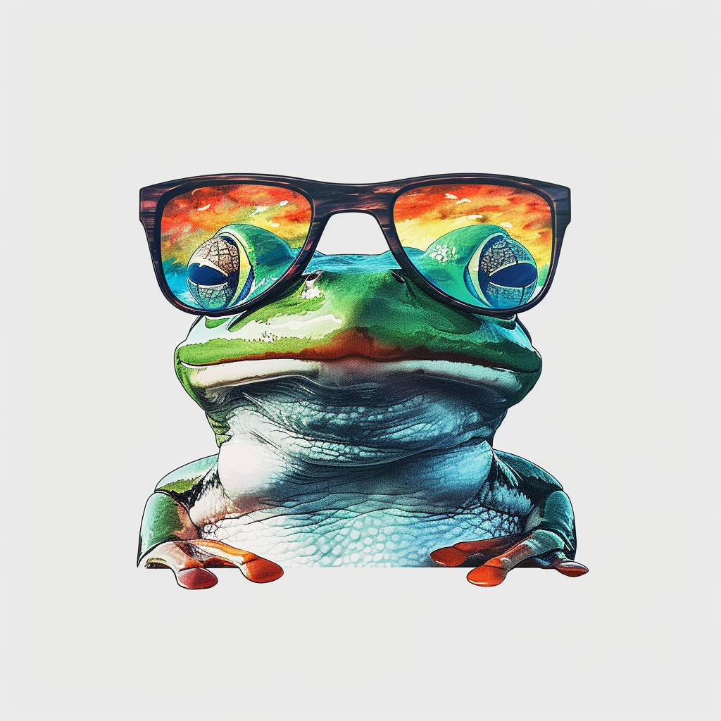 Sticker of a Frog wearing sunglasses majestic Expressive surreal Vinyl Decal Sticker for Car, Laptop, Tumbler and more # F016759