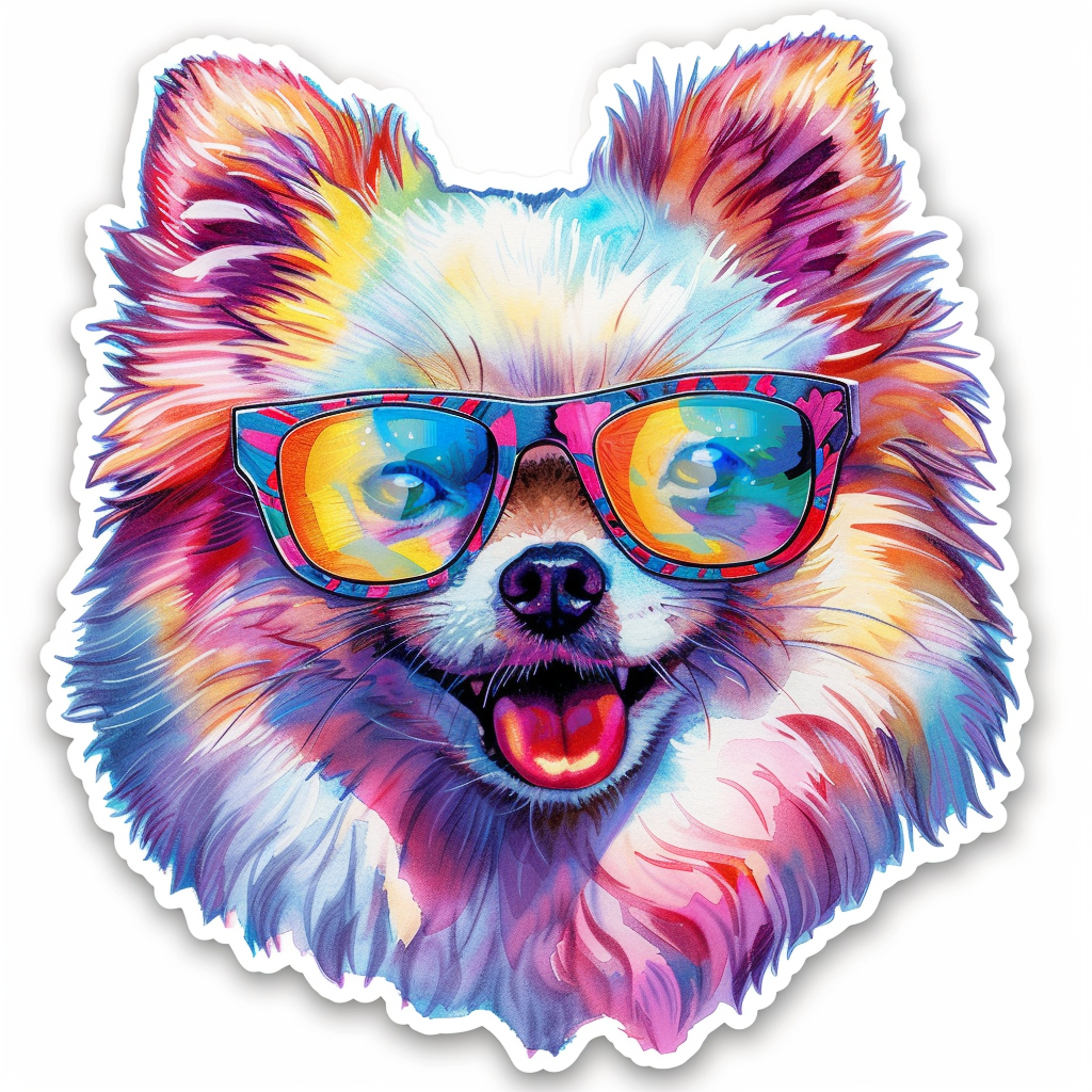 Sticker of a Pomeranian Dog wearing sunglasses majestic Expressive surreal Vinyl Decal Sticker for Car, Laptop, Tumbler and more # F013730