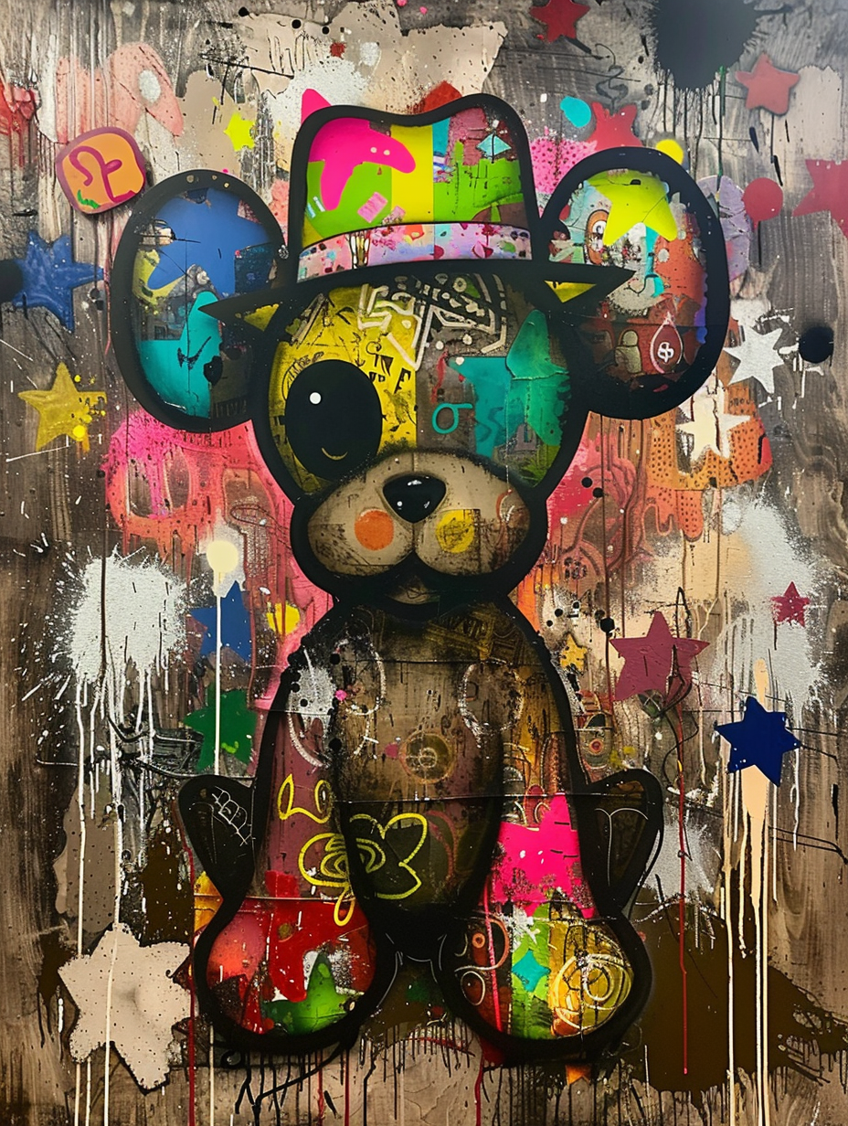 Colorful space Poodle dog with a hat Expressive surreal Poster # F025447