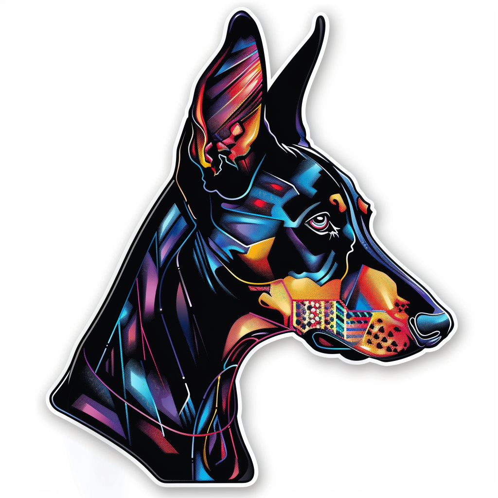 Doberman Pinscher Dog cyber punk Expressive surreal Vinyl Decal Sticker for Car, Laptop, Tumbler and more # F019413-4" x 4"