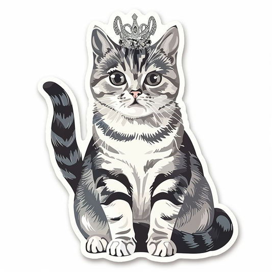 American Shorthair Cat crowned majestic Expressive surreal Vinyl Decal Sticker for Car, Laptop, Tumbler and more # F019836-4" x 4"