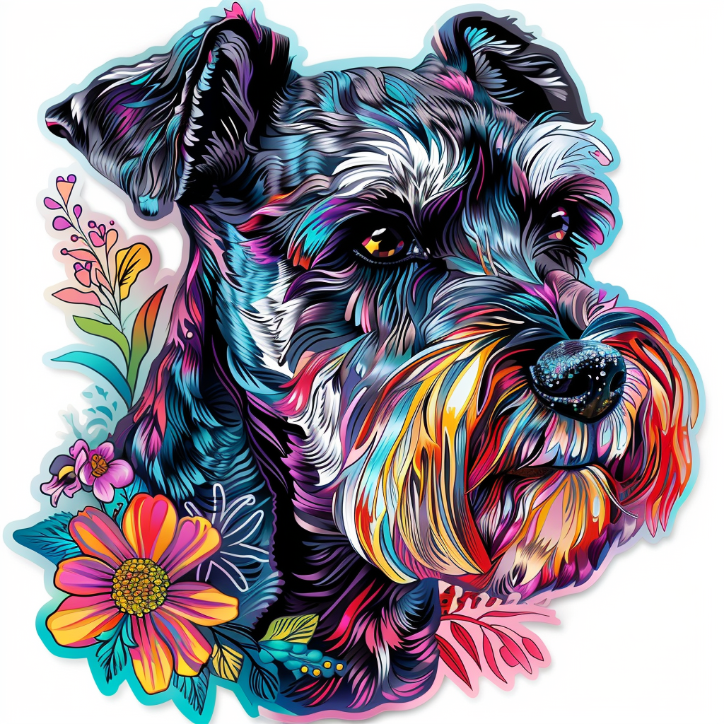 Sticker Of Dog Miniature Schnauzer Detailed Expressive surreal Vinyl Decal Sticker for Car, Laptop, Tumbler and more # F018830