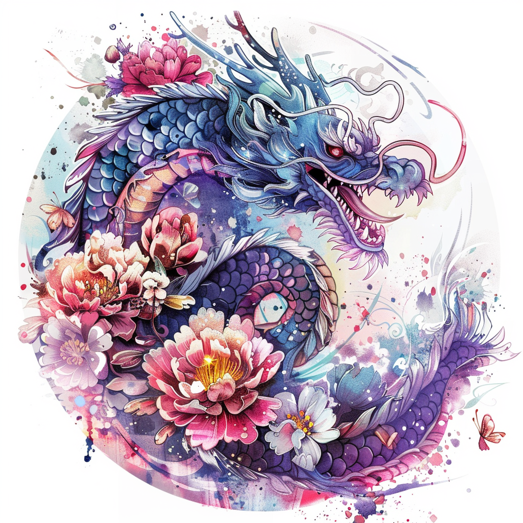 Dragon floral majestic Expressive surreal Vinyl Decal Sticker for Car, Laptop, Tumbler and more # F019058-4" x 4"