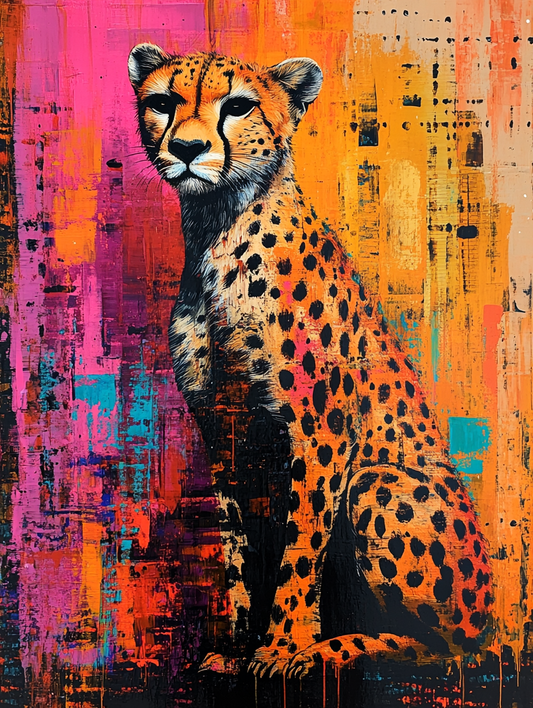 Cheetah with an abstract color Expressive surreal Poster # F025663