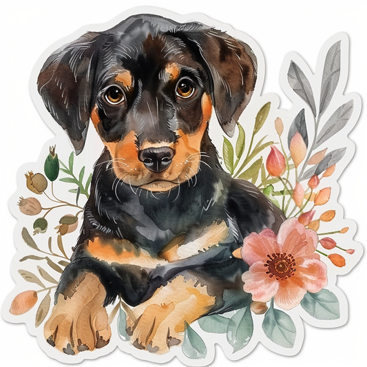 Adorable Doberman Pinscher Dog with Expressive surreal Vinyl Decal Sticker for Car, Laptop, Tumbler and more # F019658-4" x 4"